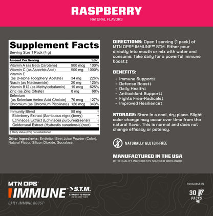MTN OPS Immune STM Powder Drink Mix – Raspberry Flavor (30 Servings)