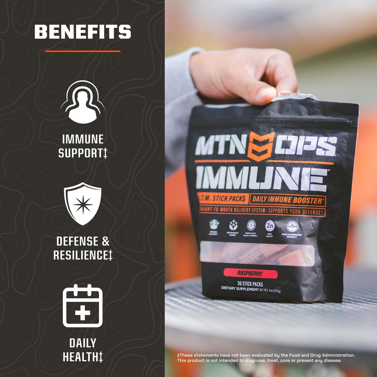 MTN OPS Immune STM Powder Drink Mix – Raspberry Flavor (30 Servings)