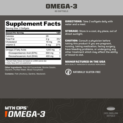 MTN OPS Omega-3 Fish Oil - 1000mg per Serving, Heart & Brain Health, 30 Servings