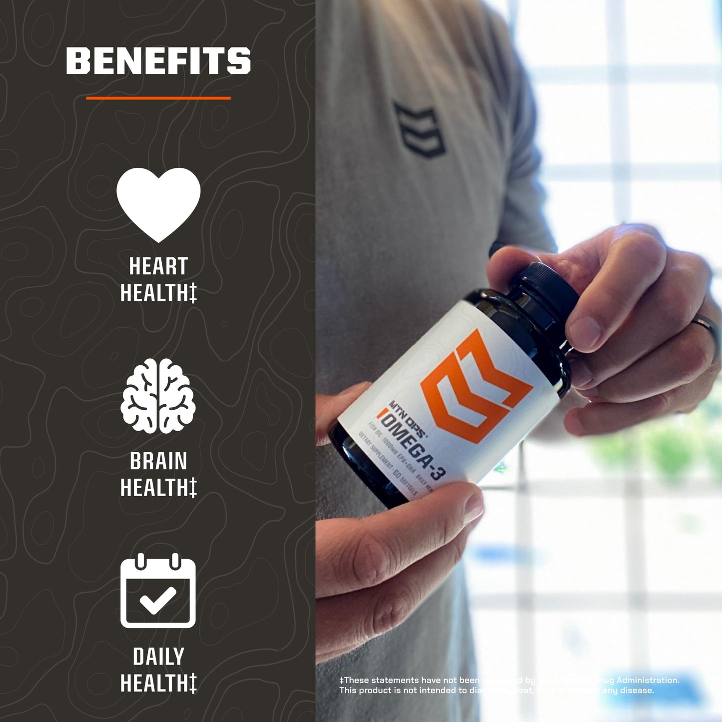 MTN OPS Omega-3 Fish Oil - 1000mg per Serving, Heart & Brain Health, 30 Servings