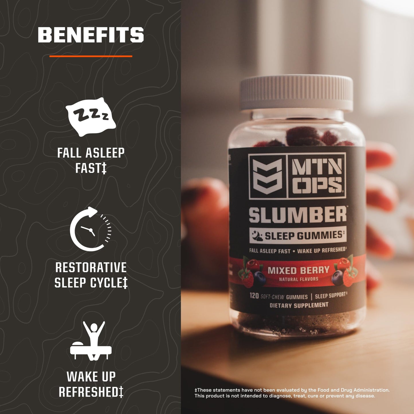 MTN OPS Slumber Sleep Gummies – Tart Cherry 1000mg, Melatonin 2.5mg, Mixed Berry | 60 Servings