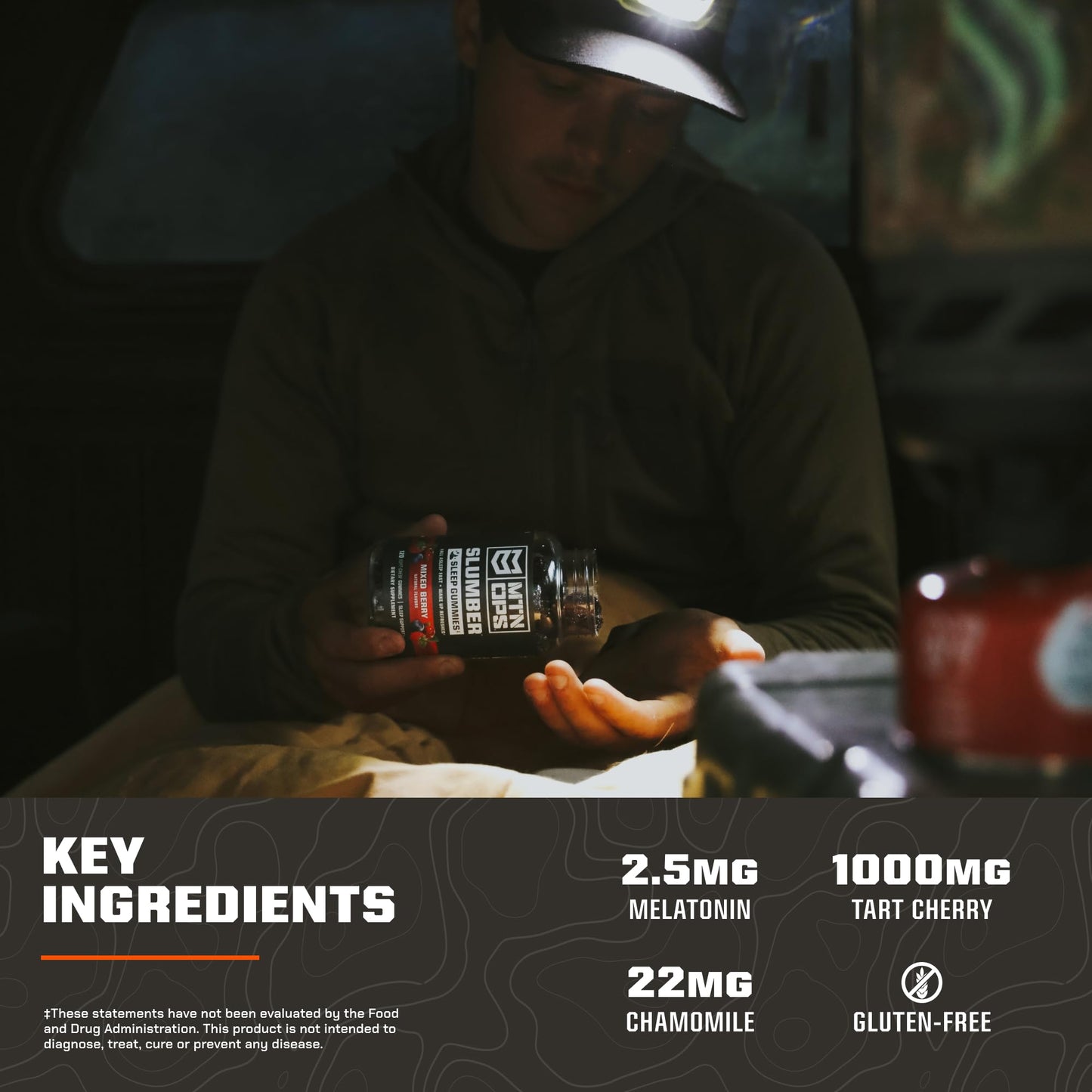 MTN OPS Slumber Sleep Gummies – Tart Cherry 1000mg, Melatonin 2.5mg, Mixed Berry | 60 Servings