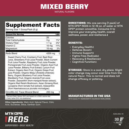 MTN OPS Super Reds Daily Health & Antioxidant Drink Powder – 30 On-The-Go Packs