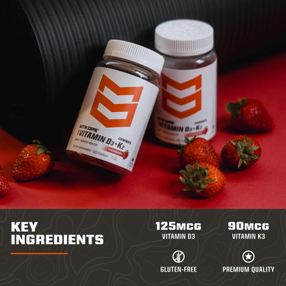MTN OPS Vitamin D3 K2 Gummies – 5000 IU D3, Strawberry, Gluten-Free | 60 Gummies