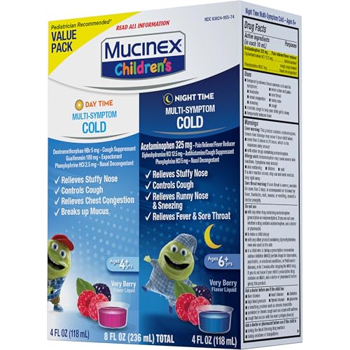 Mucinex Children's Day Time & Night Time Multi-Symptom Cold Liquid – Very Berry, 8 oz (2x4 oz)
