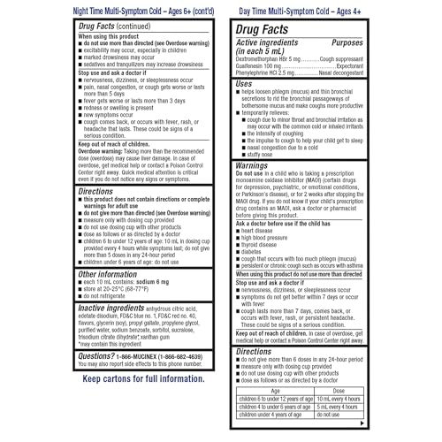 Mucinex Children's Day Time & Night Time Multi-Symptom Cold Liquid – Very Berry, 8 oz (2x4 oz)