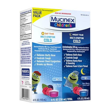Mucinex Children's Day Time & Night Time Multi-Symptom Cold Liquid – Very Berry, 8 oz (2x4 oz)