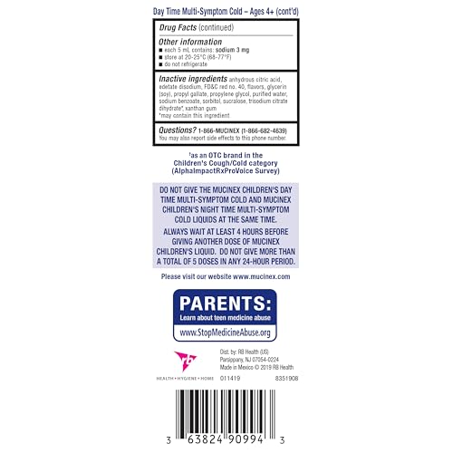 Mucinex Children's Day Time & Night Time Multi-Symptom Cold Liquid – Very Berry, 8 oz (2x4 oz)