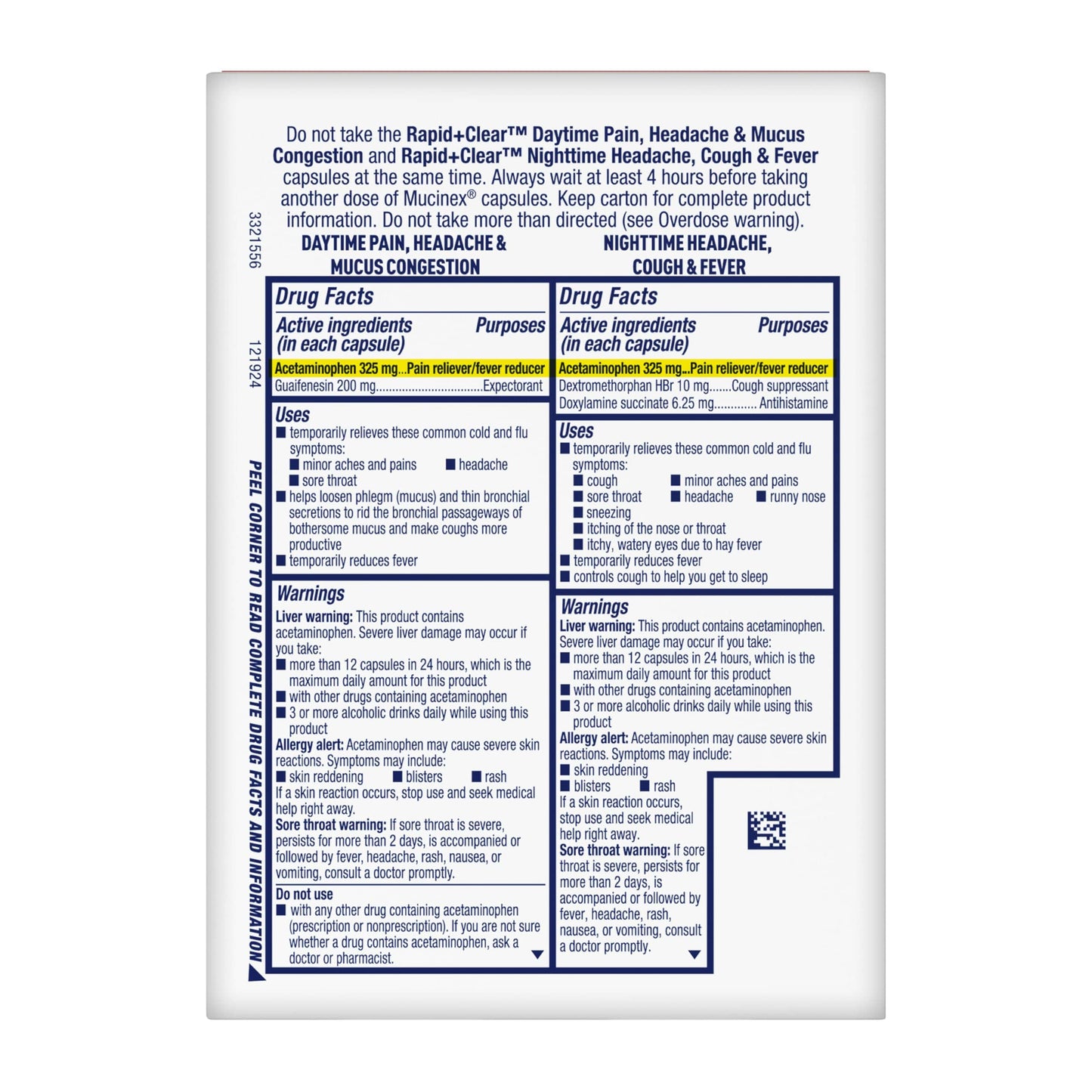 Mucinex Rapid Clear Maximum Strength Day & Night Cold and Flu Medicine for Adults - 24 Count