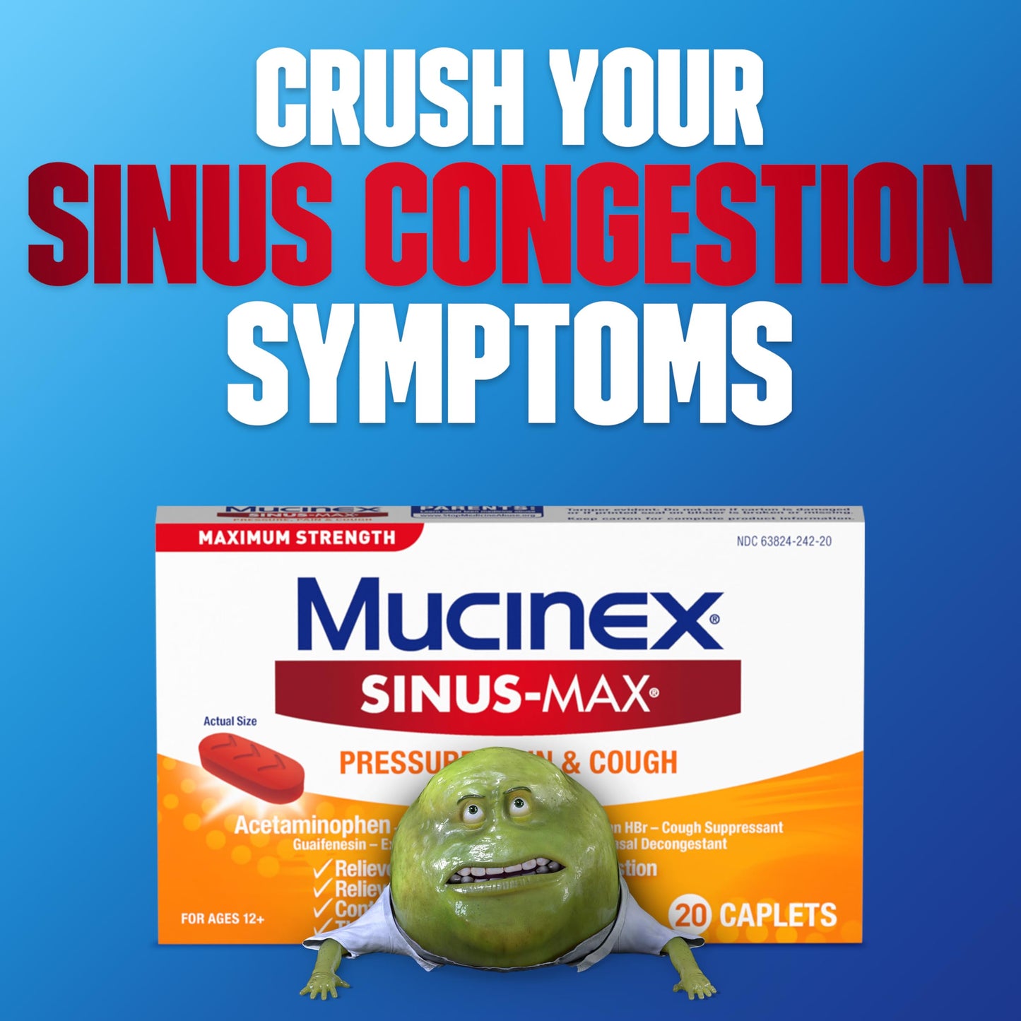 Mucinex Maximum Strength Sinus-Max Pressure & Pain Caplets – 60 Count Pack of 3 (Sinus Pressure, Congestion, Headache & Fever)