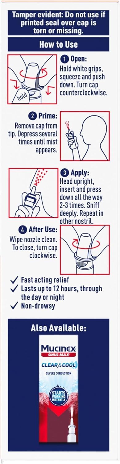 Mucinex Sinus-Max Nasal Spray – 12-Hour Sinus & Allergy Relief (Fragrance Free)