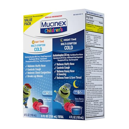 Mucinex Children's Day Time & Night Time Multi-Symptom Cold Liquid – Very Berry, 8 oz (2x4 oz)