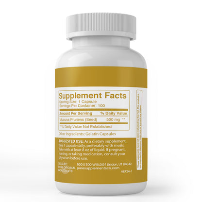 Pure Original Ingredients Mucuna Pruriens - 100 Capsules | Always Pure, No Additives or Fillers, Lab Verified