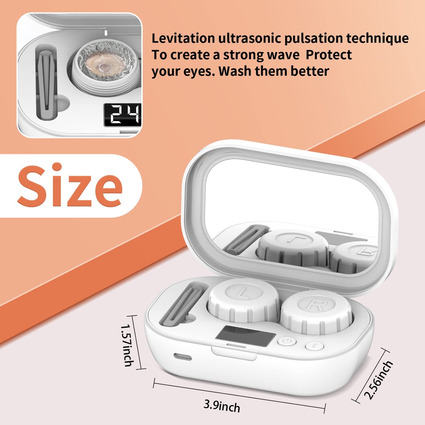 MUGLE Portable Ultrasonic Contact Lens Cleaner with USB Charger - White