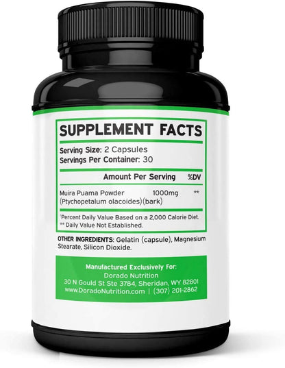Muira Puama Root Extract 1000mg - 60 Capsules - USA Made, Non-GMO, Gluten Free