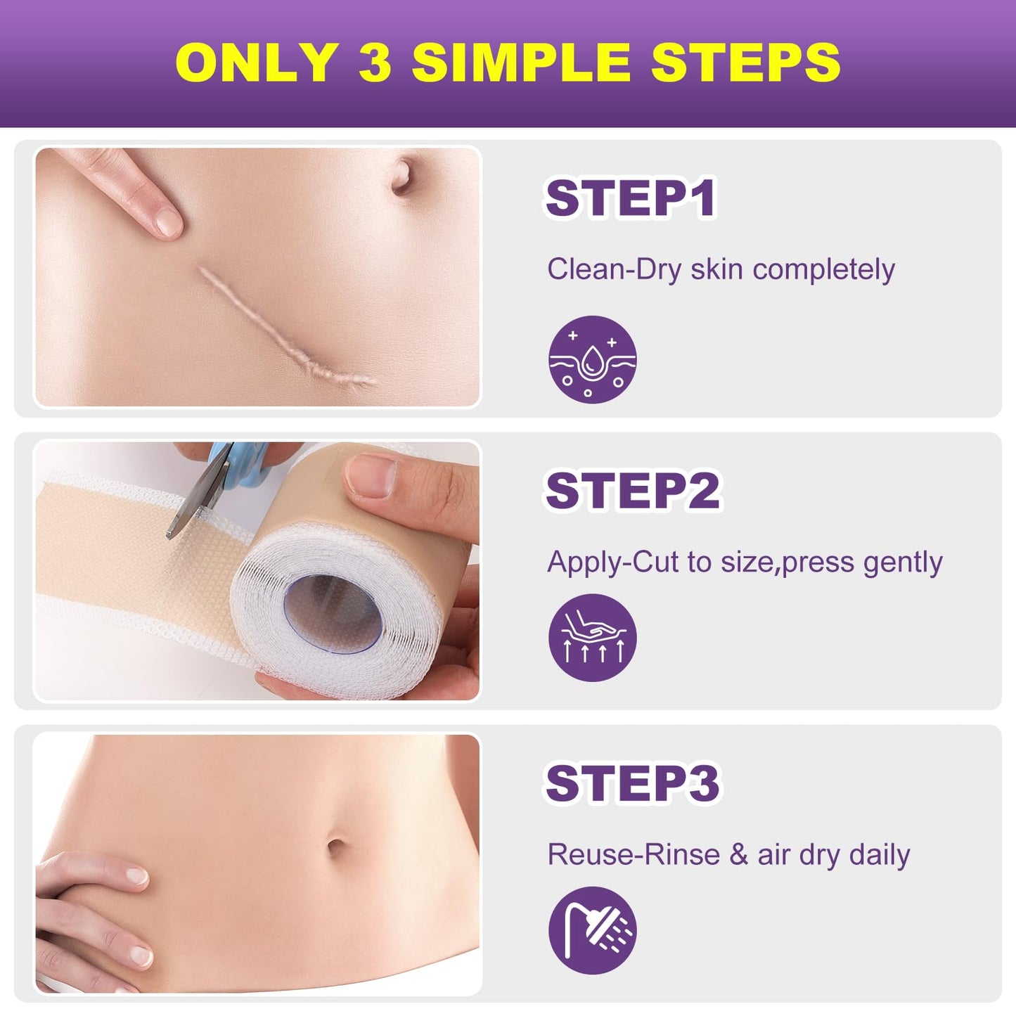 MUKBEA Silicone Scar Sheets & Tape – Reusable Scar Tape for Keloids, Surgical Scars, C-Section, Acne Scars (1.6” x 60” Roll, 1.5m)