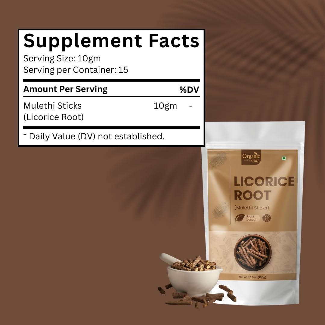 Organic Spree Licorice Root Sticks (Mulethi) - 5.3 oz | GMP Certified