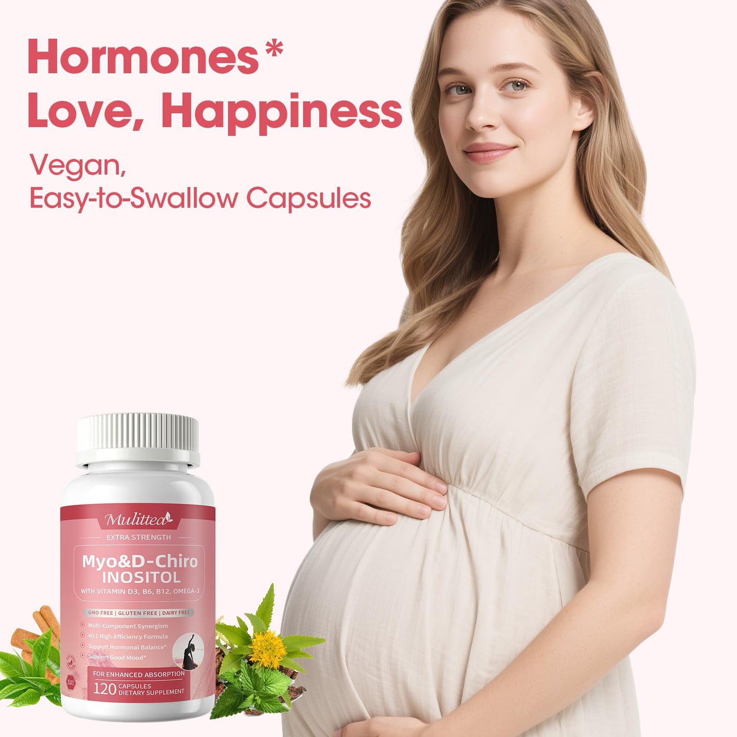Mulittea Myo-Inositol & D-Chiro Supplement for Women - 14-in-1 Liposomal Inositol, 40:1 Ratio, 120 Vegan Capsules