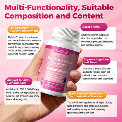 Mulittea Women Multivitamin – 120 CT, Biotin 10000mcg, A, C, D, E