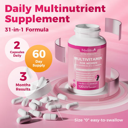Mulittea Women Multivitamin – 120 CT, Biotin 10000mcg, A, C, D, E
