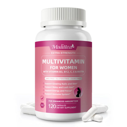 Mulittea Women's Multivitamin 120 CT (2 Pack) - Biotin 10000mcg, Methylated B9/B12
