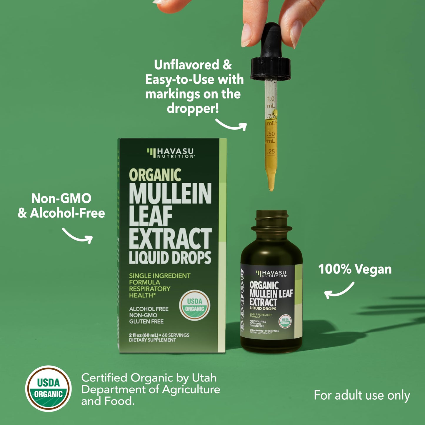 Mullein Drops for Lungs - Organic Mullein Leaf Extract, 2 oz