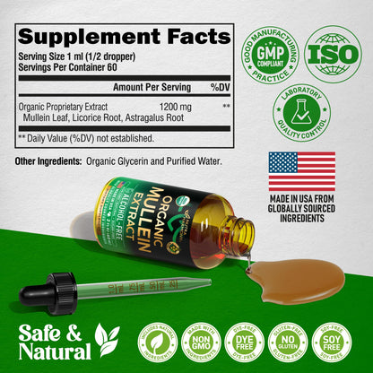 Mullein Drops for Lungs – USDA Organic Mullein Extract, Made in USA