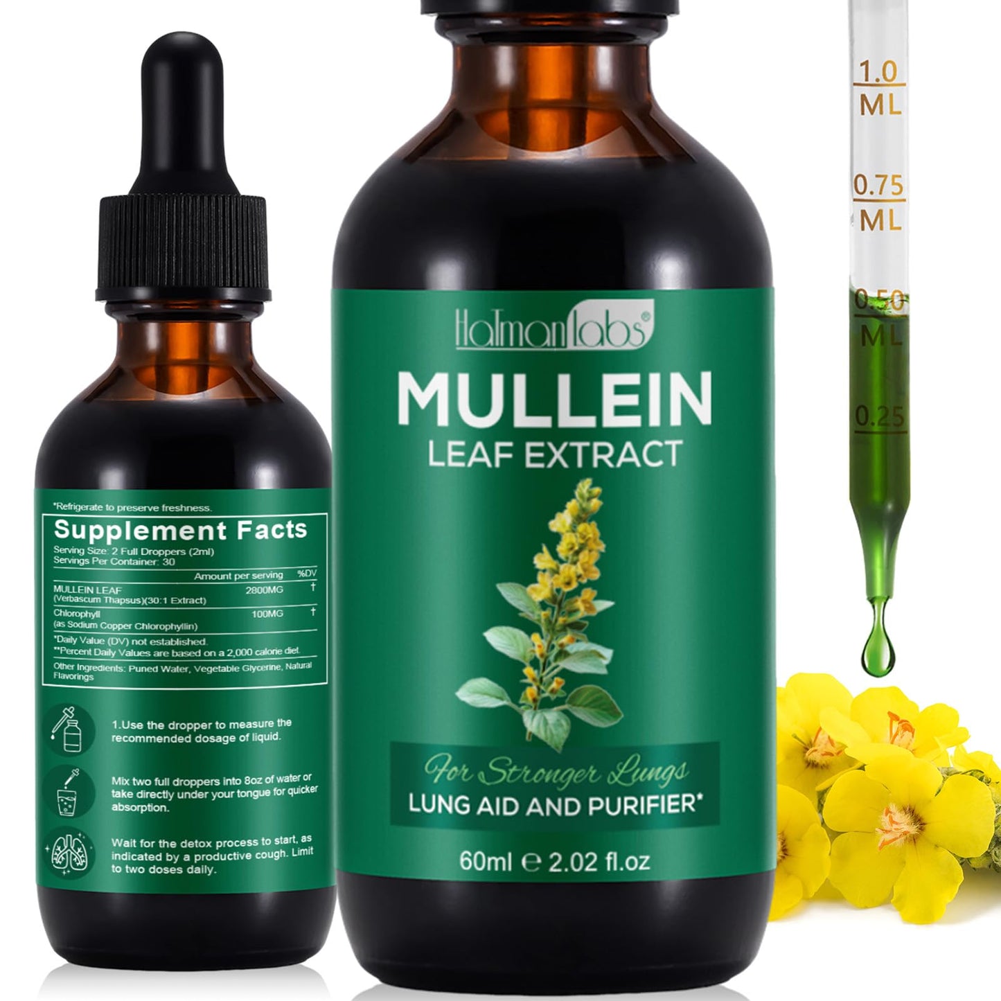 Mullein Drops for Lungs – Natural Mullein Leaf Extract & Lung Health | 2.02 fl oz
