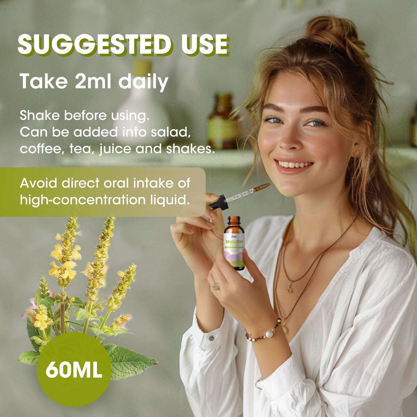 Mullein Drops for Lungs – Herbal Respiratory Support with Mullein, Marshmallow, Perilla & Astragalus, 2 fl oz | Vegan