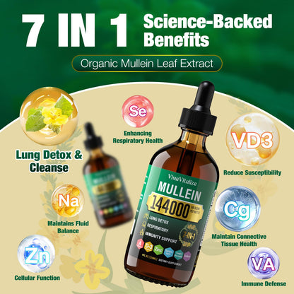 Mullein Drops for Lungs – 144000mg Mullein Leaf Extract | 120-Day Supply