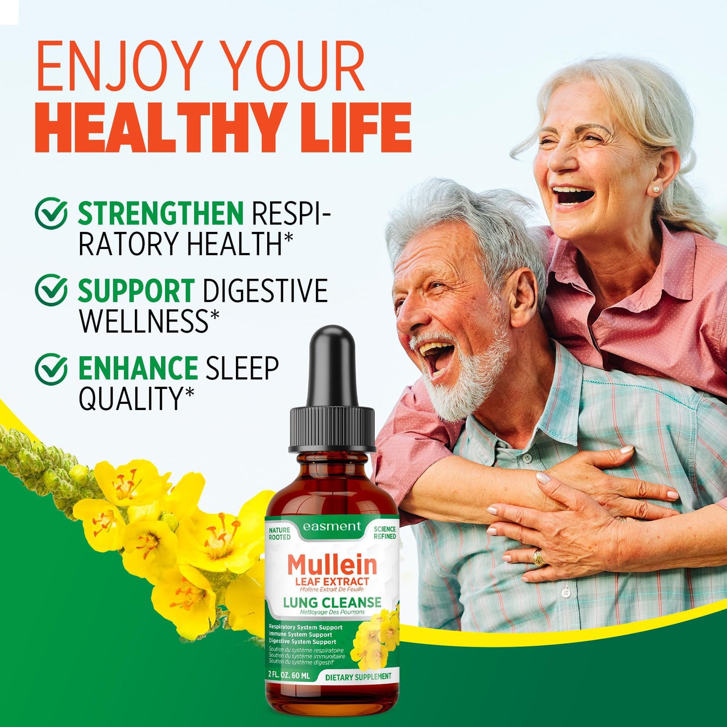 Mullein Drops for Lungs Cleanse – 2 Pack Lung Support Tincture with Mullein Leaf Extract