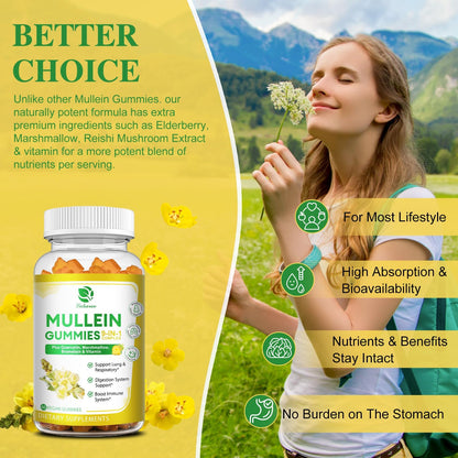 2-Pack 9-in-1 Mullein Gummies for Lung Cleanse & Immunity – Extra Strength, Vegan, 120 Count