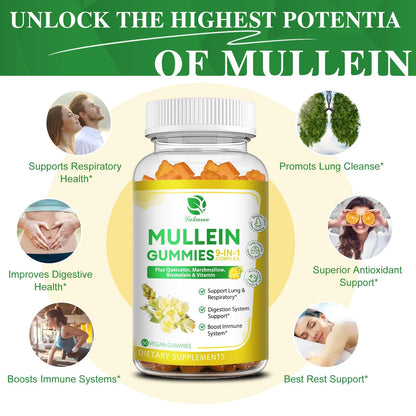 2-Pack 9-in-1 Mullein Gummies for Lung Cleanse & Immunity – Extra Strength, Vegan, 120 Count