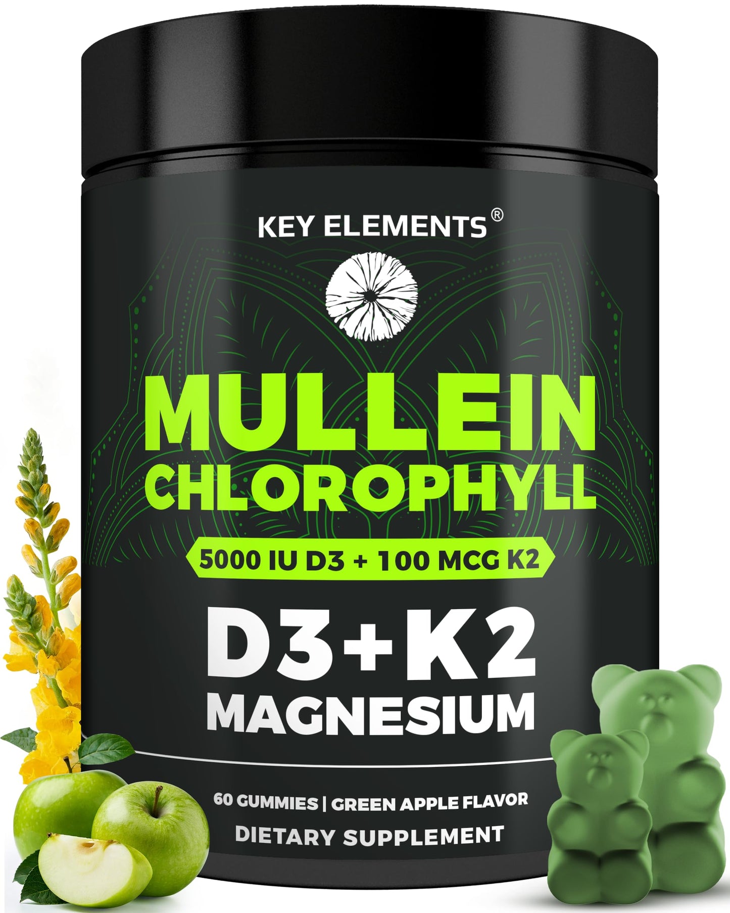 Mullein Gummies with Chlorophyll, D3, K2 & Magnesium – Lung, Immune & Bone Support