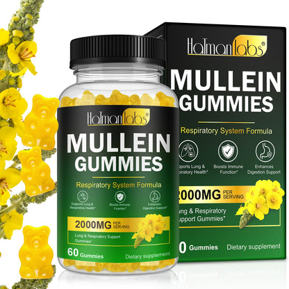 Mullein Gummies for Lungs – 2000 MG 50:1 Extract, Pear Flavor, 60 Count | Respiratory Support