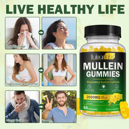 Mullein Gummies for Lungs – 2000 MG 50:1 Extract, Pear Flavor, 60 Count | Respiratory Support