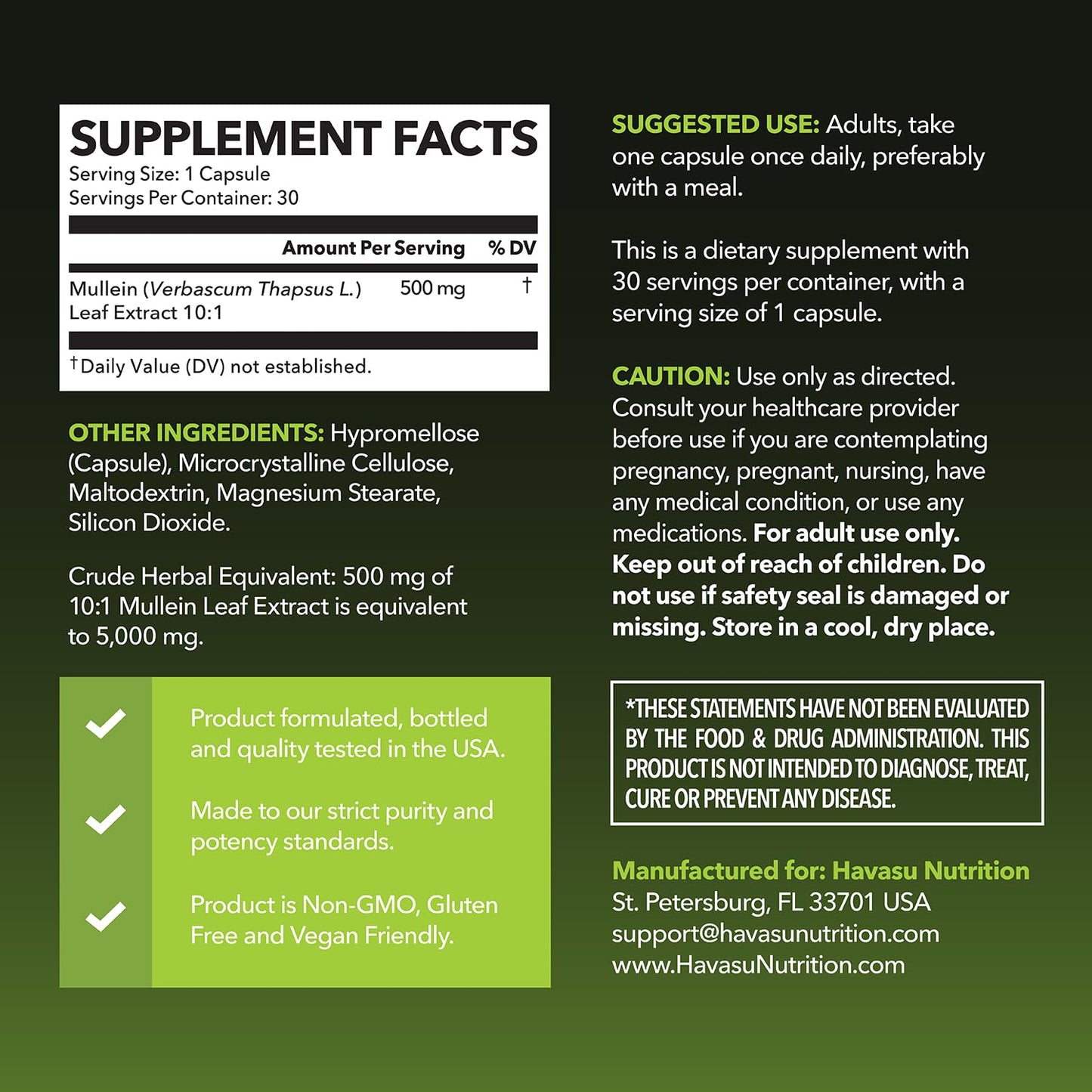 Mullein Leaf Capsules 5000mg 10:1 – Lung Support & Immune Function (30 Count) – Vegan, Non-GMO