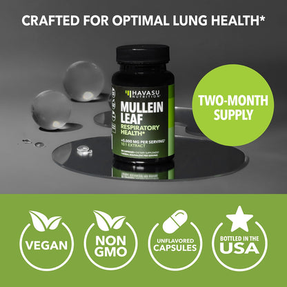Mullein Leaf Capsules – 5000mg Extract (10:1) for Lung Support | Vegan & Non-GMO | 60 Count