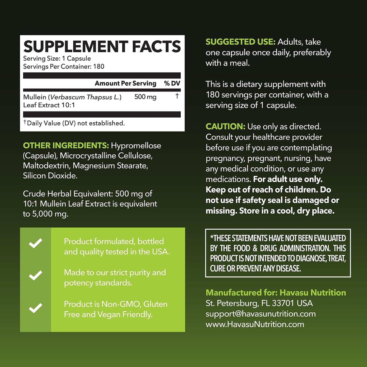 Mullein Leaf Capsules 5000mg 10:1 | Lung Support & Immune Health - 180 Count - Vegan