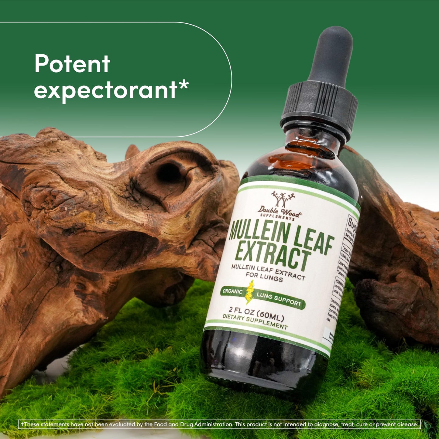 Double Wood Mullein Leaf Drops for Lungs – 2 oz, 60 Servings, Supports Respiratory Health
