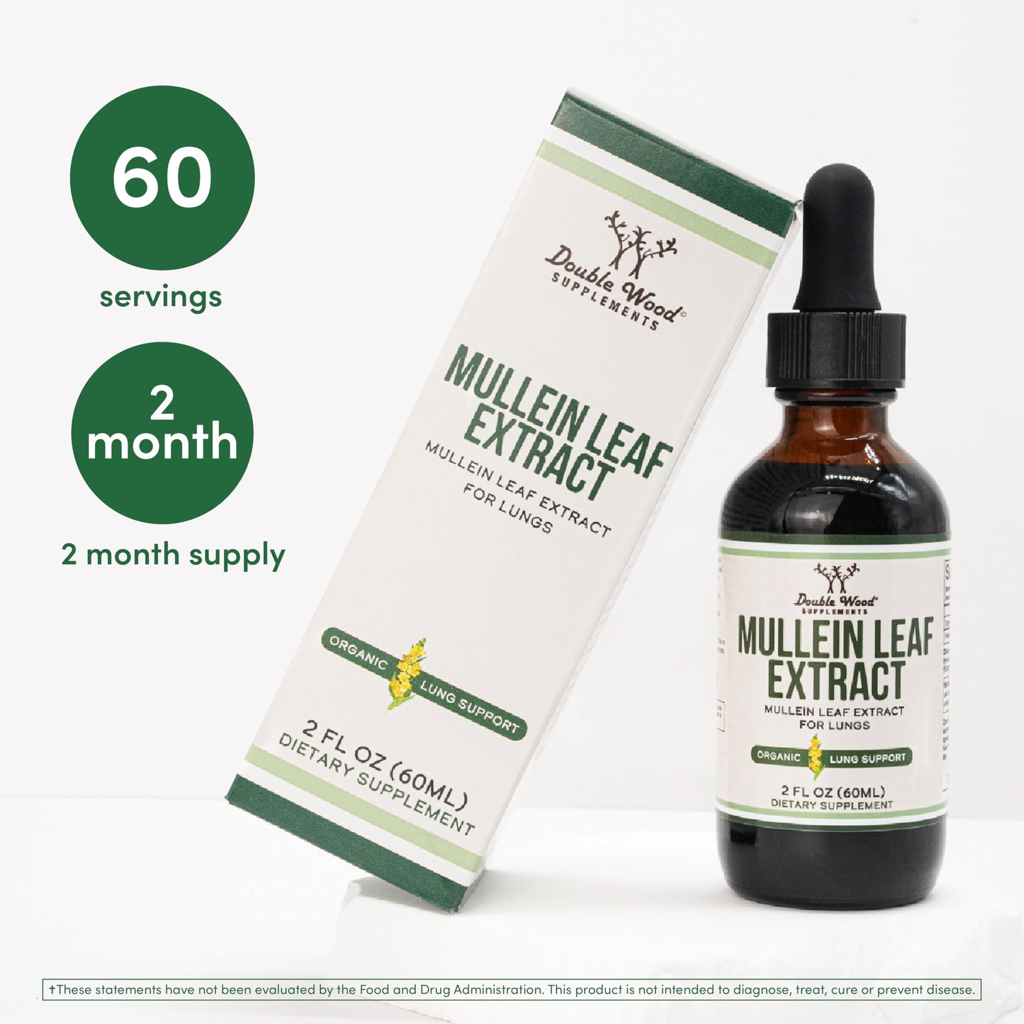 Double Wood Mullein Leaf Drops for Lungs – 2 oz, 60 Servings, Supports Respiratory Health