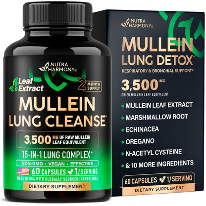 Mullein Leaf Extract for Lung Detox – 15-in-1 Lung Support (USA Made) | Smokers Cleanse