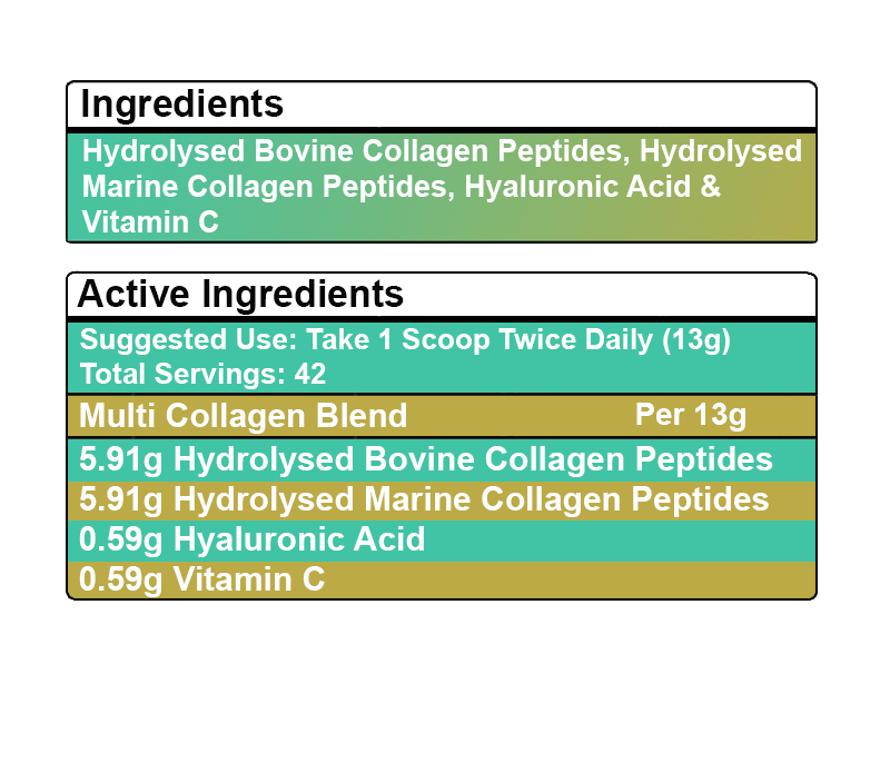 MultiTypes Bovine & Marine Collagen Hydrolysed Peptides TYPE I, II, III & X + Vitamin C & Hyaluronic Acid - 550g BeYouty Collagen™