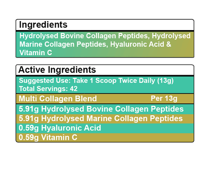 MultiTypes Bovine & Marine Collagen Hydrolysed Peptides TYPE I, II, III & X + Vitamin C & Hyaluronic Acid - 550g BeYouty Collagen™