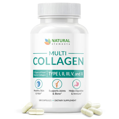 Multi Collagen 180 Capsules – Type I II III IV V X – 2025mg per Serving