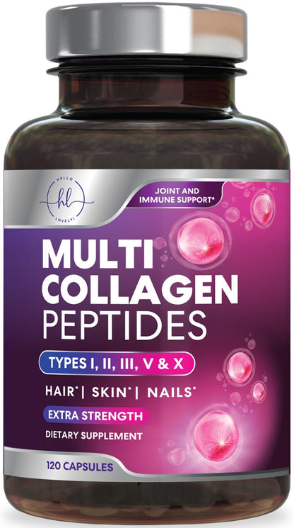 Multi Collagen 2400 mg - Types I, II, III, V & X | Hydrolyzed Collagen Capsules for Hair, Skin, Nails & Joints - 120 Capsules