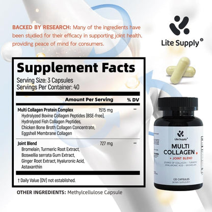 Multi Collagen Complex 120 Caps - Type I, II, III, V, X + Turmeric & Hyaluronic Acid