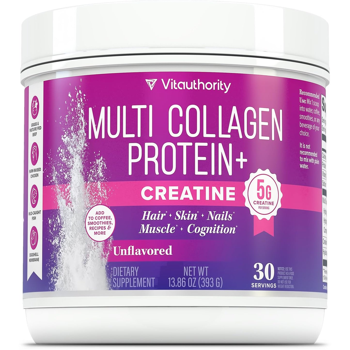 Multi Collagen Protein + Creatine | 5g Creatine Monohydrate, 30 Servings