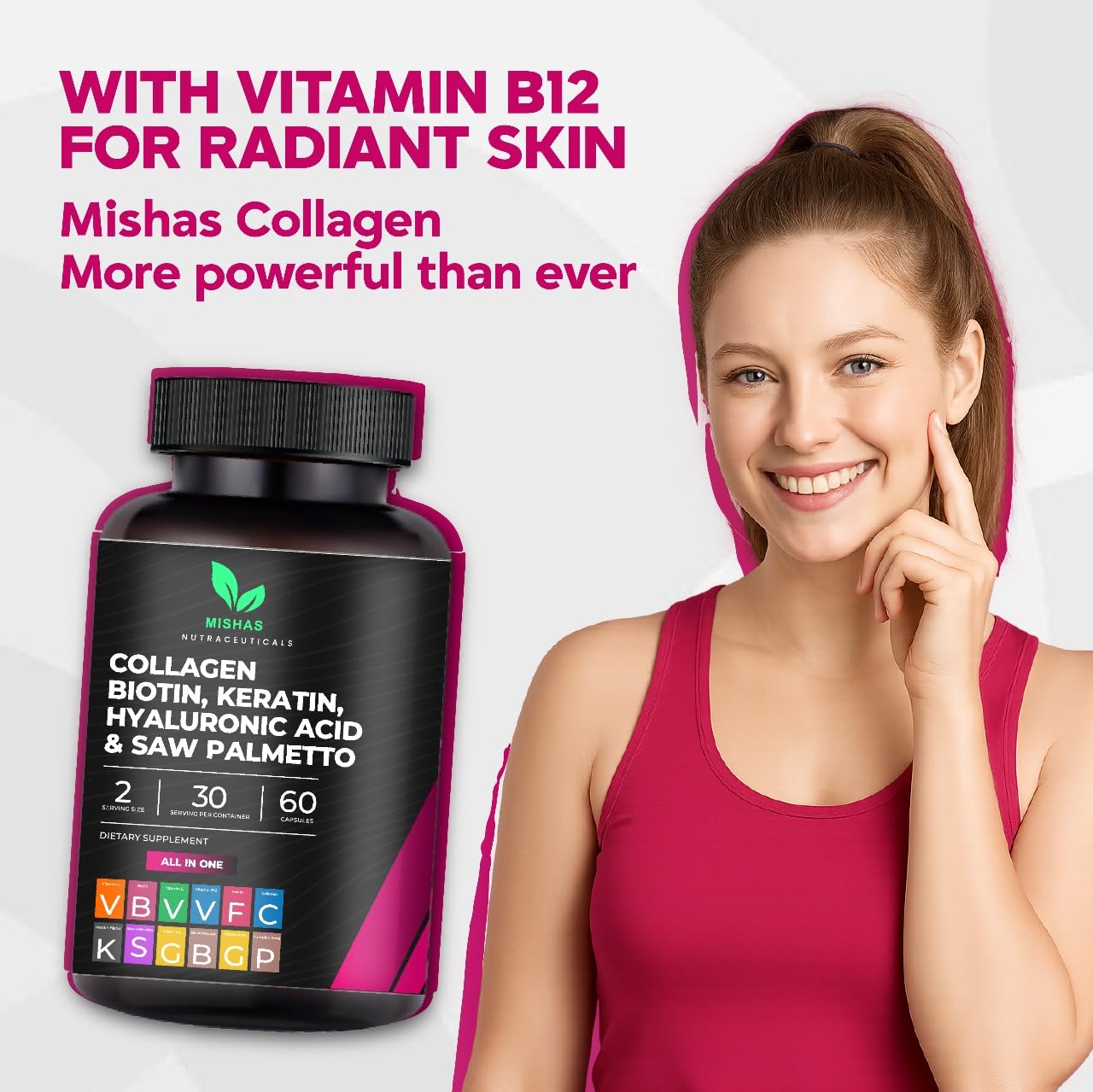 Multi Collagen Hair Pills with Biotin 10,000mcg – Keratin, Hyaluronic Acid & DHT Blocker | 60 Vegan Capsules