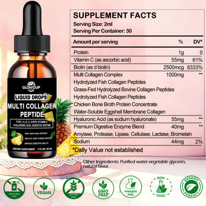Multi Collagen Peptides Liquid Drops with Hyaluronic Acid – Hair, Skin & Joints